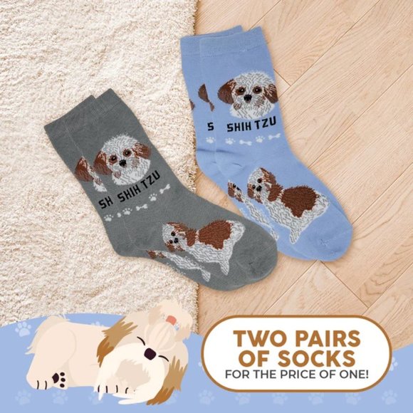Shih Tzu Chinese Lion Toy Dog Rescue Animal Breed Lightweight 2 Pairs Socks - Picture 3 of 3